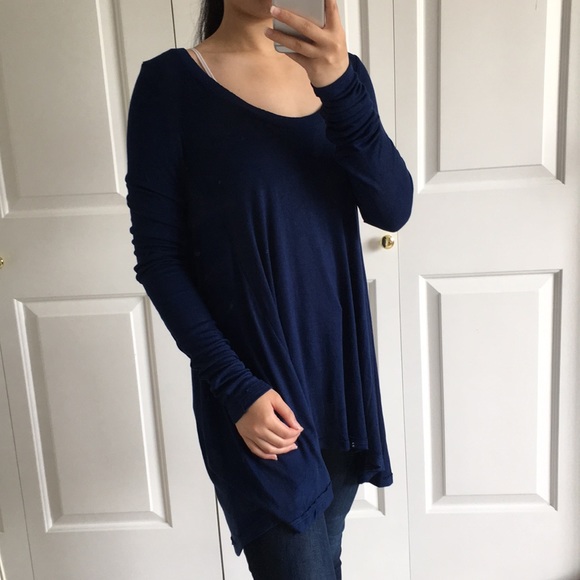 Free People - Oversized Navy Long Sleeves Blouse - Picture 2 of 7